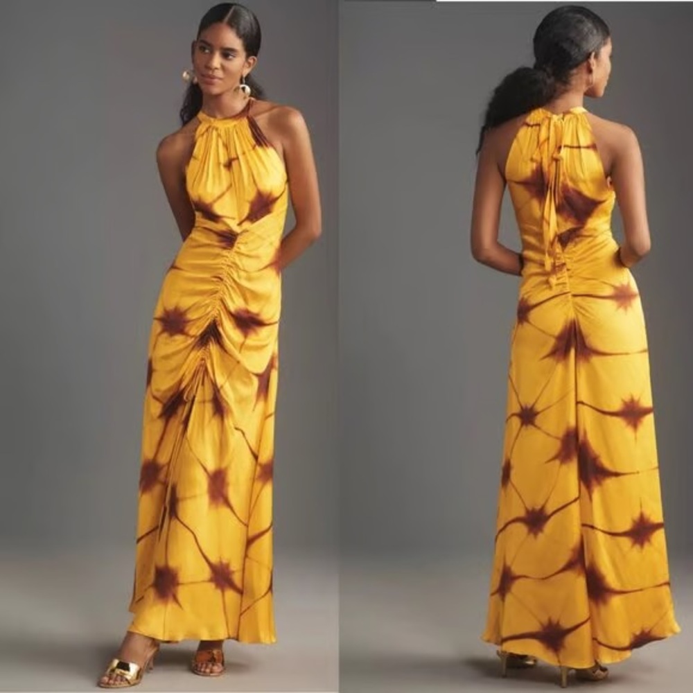 Anthropologie Astu Halter Ruched Maxi Dress